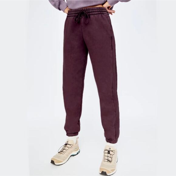 Aritzia Tna Cozy AF Fleece Drawstring Plum Purple Sweatpants XS - Picture 3 of 8